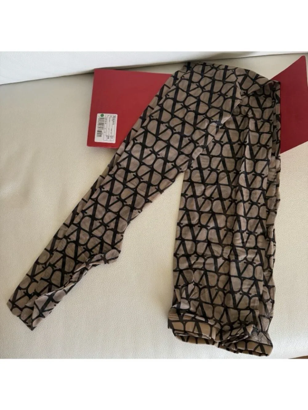 NEW Valentino Beige & Black Iconographe Tights Logo Sz S-M